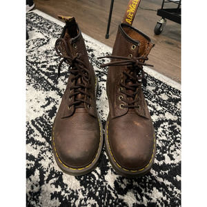 Dr. Martens Brown Leather Combat Boots with Yellow Stitching